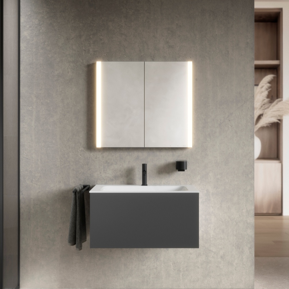 Product Lifestyle image of the Keuco Somaris 800mm Double Mirror Cabinet with Heated Demister 14502002130